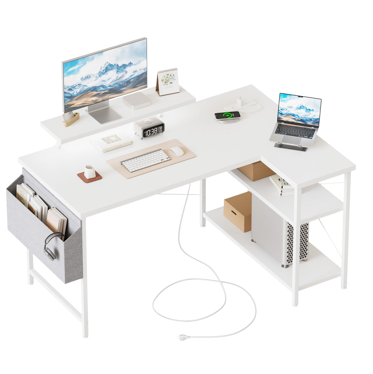 Mericonia Reversible Corner Desk, w. Power Outlets, 100x70cm, Black