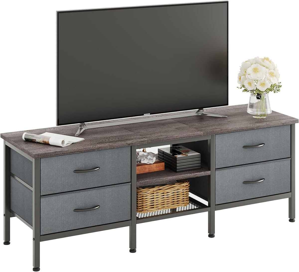 CAIYUN TV Stand with Storage, TV Table 63 Inch with Drawers for 65 70 Inch TV, TV Console Table, TV Bench for Living Room, Bedroom(Brown,63 Inch)