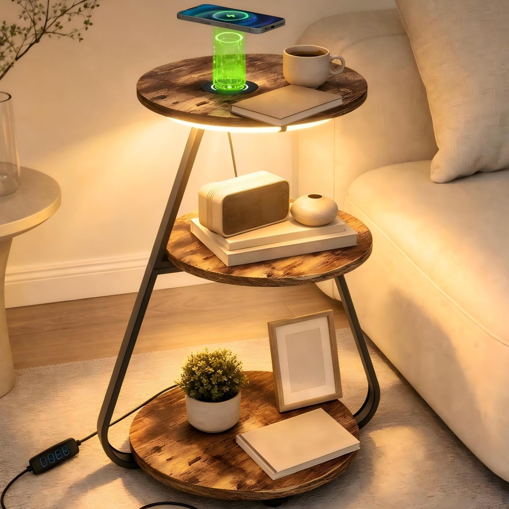 ARTETHYS Side Table, Small Round Coffee Table, Rustic Brown