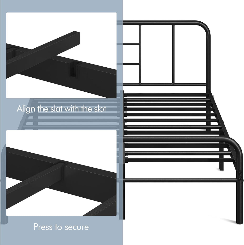 Yaheetech 4ft6 Double Metal Bed Frame Curved Headboard Heavy Duty, Black