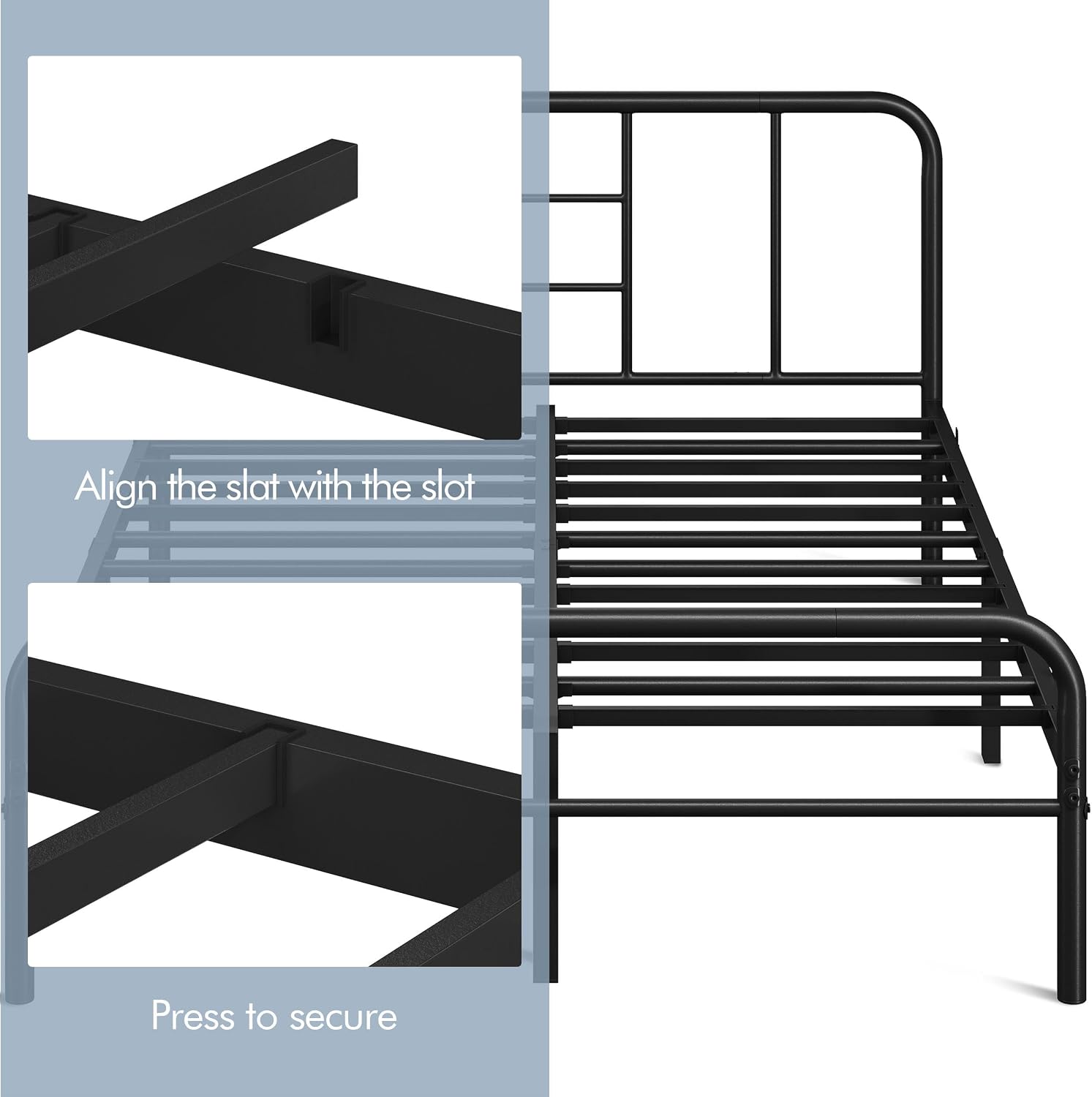 Yaheetech 4ft6 Double Metal Bed Frame Curved Headboard Heavy Duty, Black
