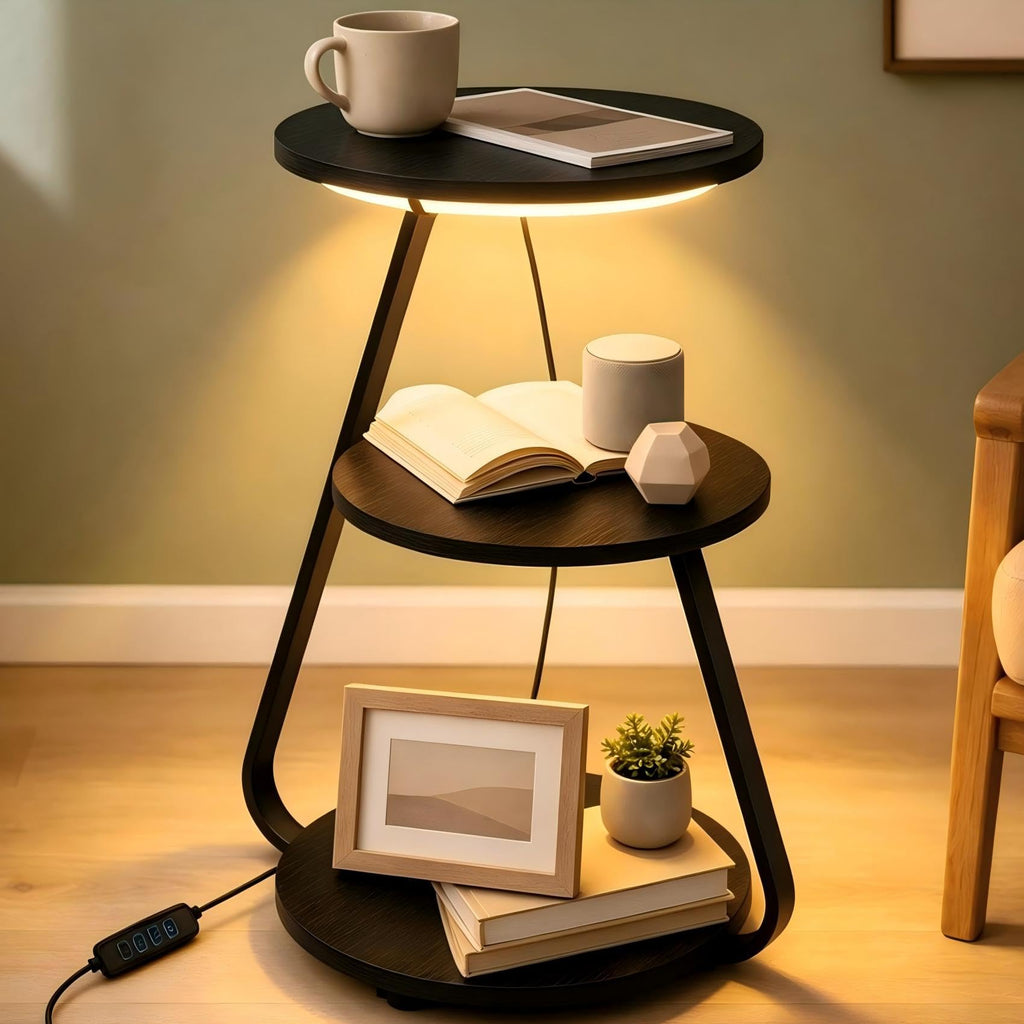 ARTETHYS Side Table, Small Round Coffee Table, Rustic Brown