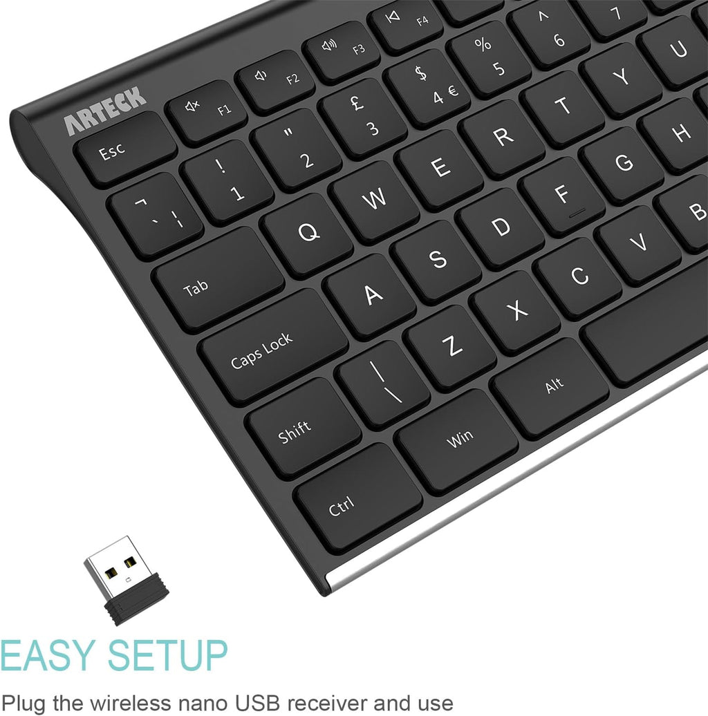 VEN-2.4G Wireless Keyboard Stainless Steel Ultra Slim Full Size Keyboard with Numeric Keypad for Computer/Desktop/PC/Laptop/Surface/Smart TV and Windows 11/10/ 8 Built in Rechargeable Battery