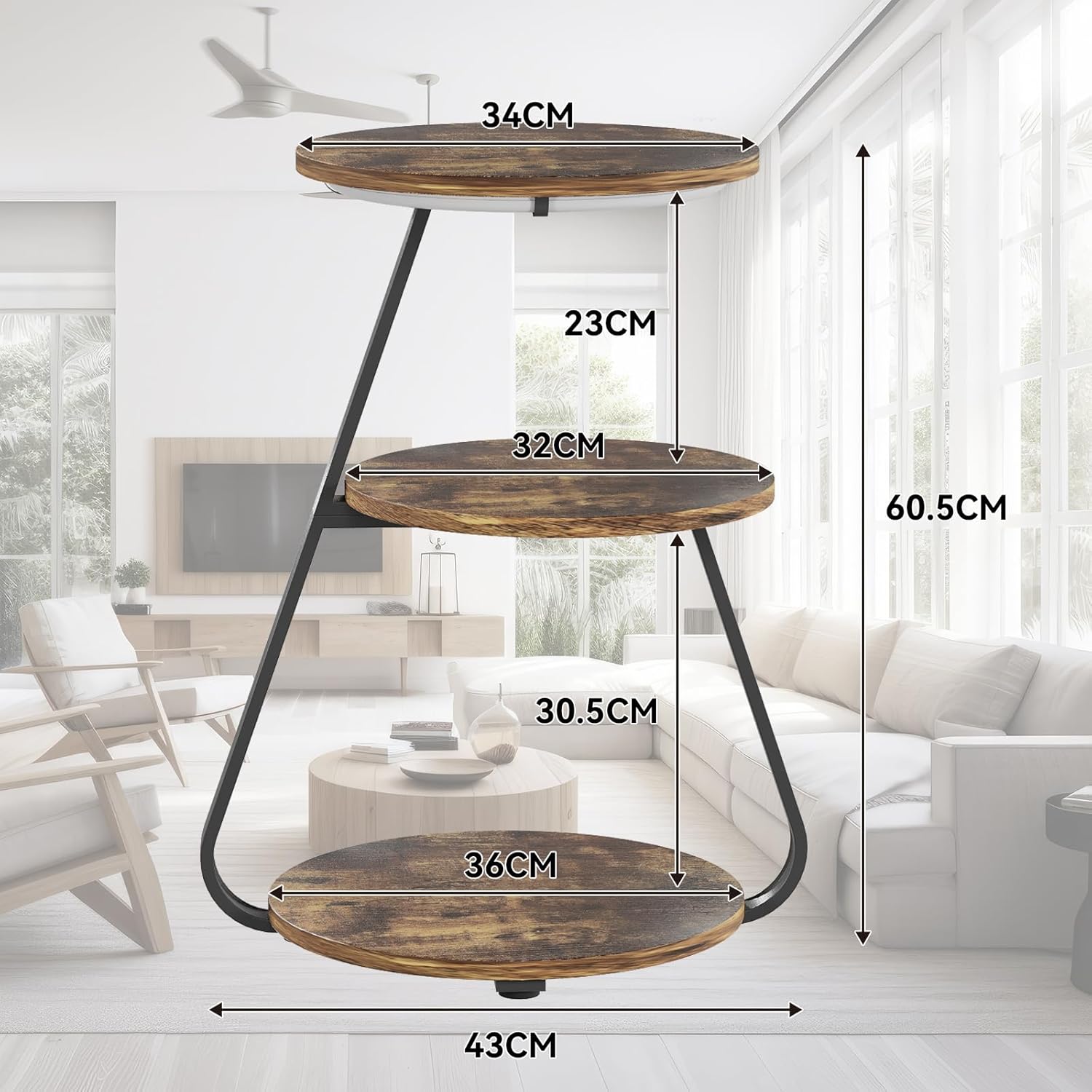 ARTETHYS Side Table, Small Round Coffee Table, Rustic Brown