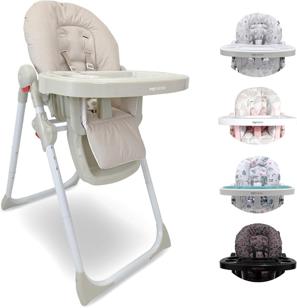 My Babiie MBHC8 Premium Highchair – Adjustable, 3 Recline Positions, 6 Height Settings, Removable Tray, Padded Seat, Foldable, for Toddler, from 6 Months to 3 Years (15kg) – Oatmeal