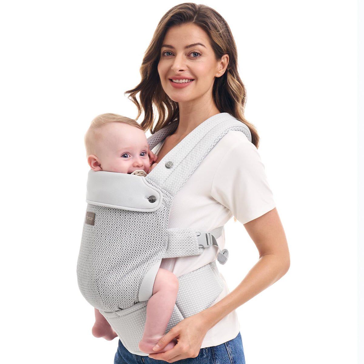 Momcozy Baby Carrier for 3-24M/3.2-20kg, Waist 64-127cm, Air Mesh-Apricot