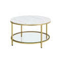 Coffee Table, Living Room Table, Sofa Cocktail Table Faux Marble Round, Tempered Glass Storage Shelf, Easy to Assemble, Modern Style, for Living Room