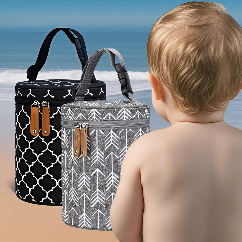 Insulated Baby Bottle Thermal Bag, Portable Breast Milk Cooler Bag Fits 4 Baby Bottles with Ice Pack & Shoulder Strap, Tote Storage Bag Portable Milk Bottle Holder & Carrier (Black & Grey)
