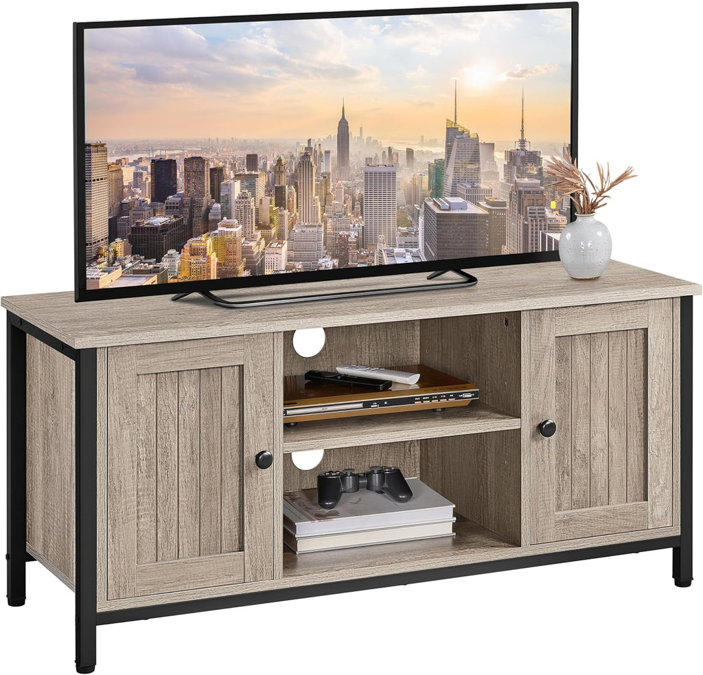 Industrial Wood TV Stand Cabinet for 50 Inch TV, Media Console with 2 Closed Doors & Height‑Adjustable Central Shelves, Multi‑Purpose TV Table for Living Room, Dining Room & Bedroom Storage
