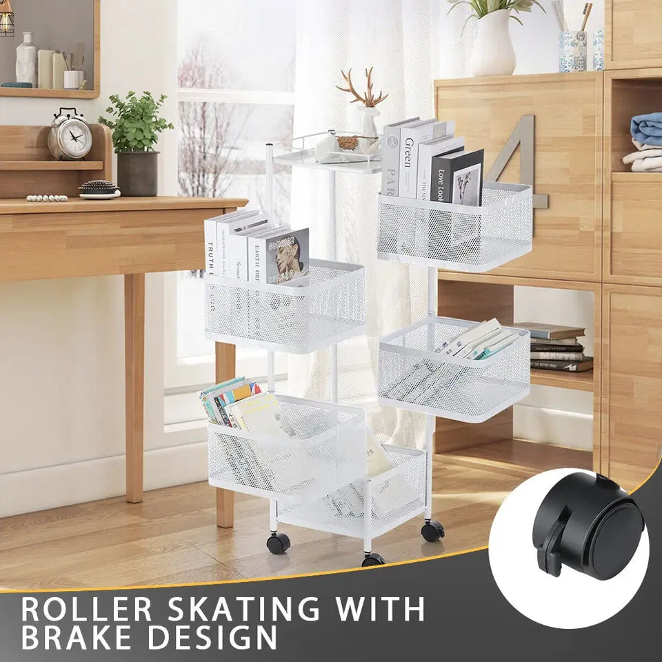 6 Tier Kitchen Rotating Storage Trolley Cart Utility Vegetable Mobile Shelf Rack Organizer ,Rack carts with Drawers moveable Basket Metal organizer
