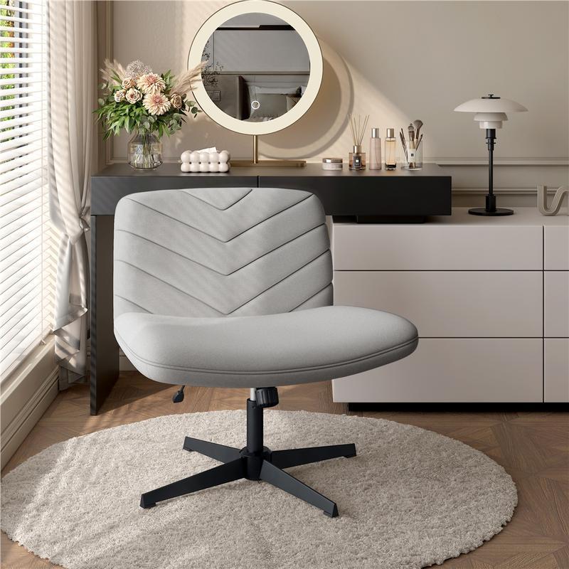Armless Wide Seat Swivel Desk Chair, Adjustable Height Criss Cross Office Chair, Mid-Back Comfortable Vanity Task Chair for Home Office, Study, Work & Makeup
