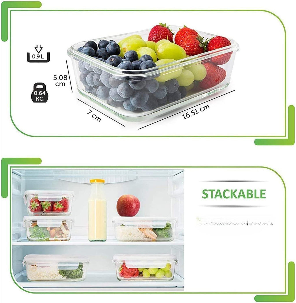 5-Pack Food Prep & Storage Glass Containers with Lids Airtight Meal Prep Reusable 880ml Microwave Oven Dishwasher Safe Freezer Safe