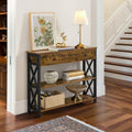 Industrial Vintage Console Table with Drawer & 2 Open Shelves, Multifunctional Shoe Storage Cabinet for Living Room Hallway Bedroom