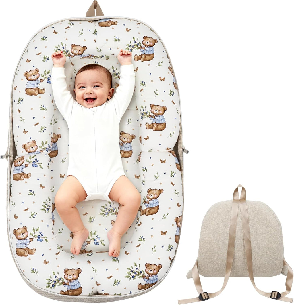 Portable Newborn Bassinet Cot – 2-in-1 Baby Nest Lounger Converts to Travel Backpack for Infant 0-12 Months, Essential Newborn Baby Gift [Plus A Free Gift]