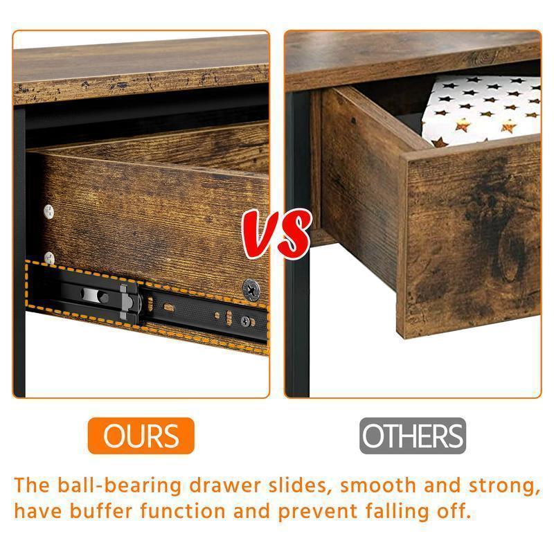Industrial Vintage Console Table with Drawer & 2 Open Shelves, Multifunctional Shoe Storage Cabinet for Living Room Hallway Bedroom