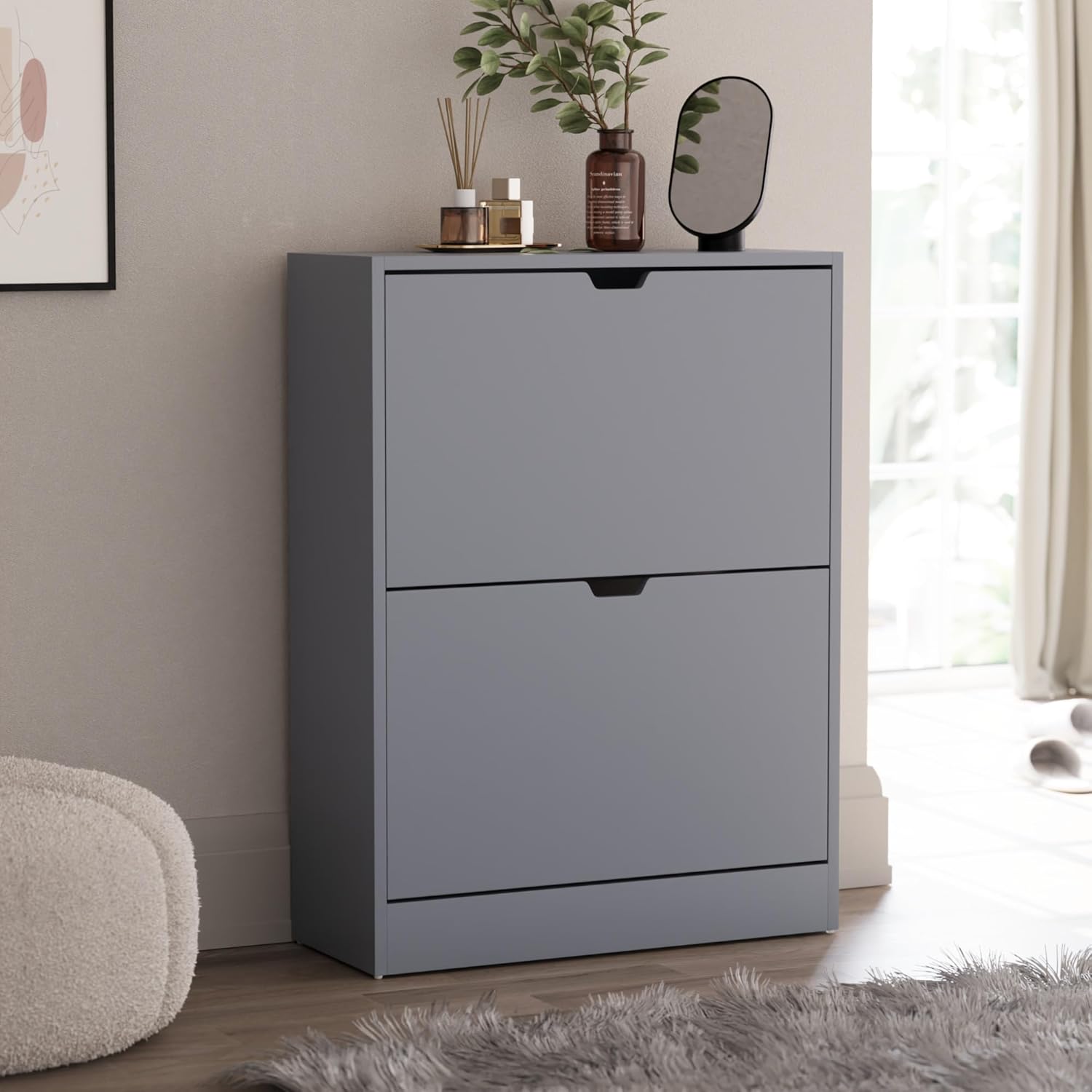 2 Drawer Shoe Cabinet, Space Saving Shoe Storage Cupboard with 2 Flip Drawers, Hallway ad Living Room Furniture 100% FSC certified