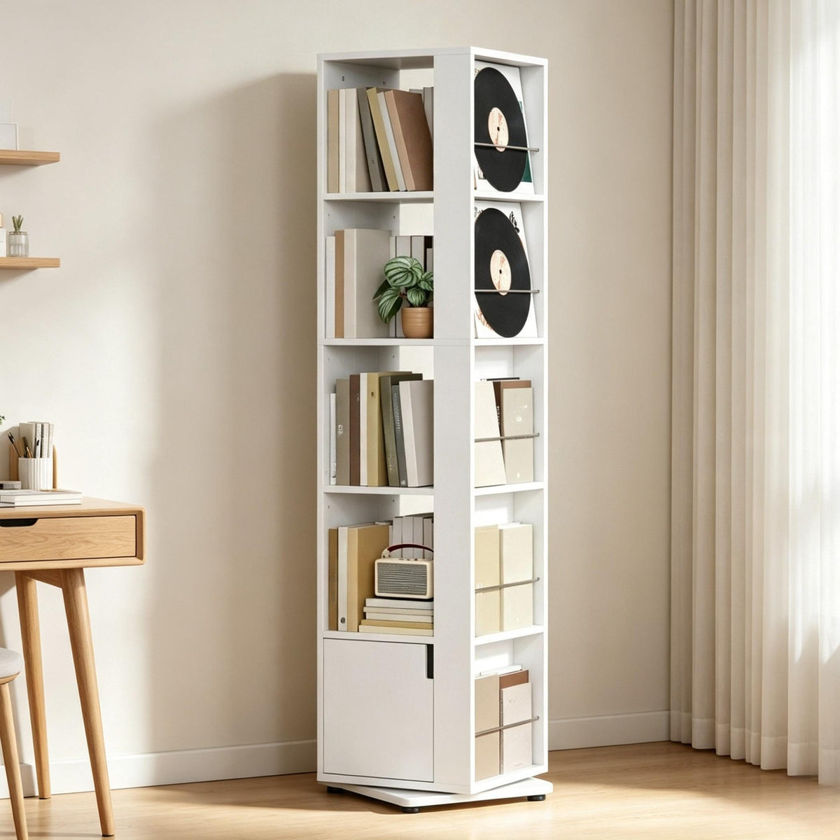 `Modern Tall Slim Open Bookcase, Freestanding Display Storage Shelf with Adjustable Shelves & Anti‑Tip Wall Anchor, Multi‑Purpose Unit for Books, Plants & Home Decor, Bedroom Living Room Office Study`