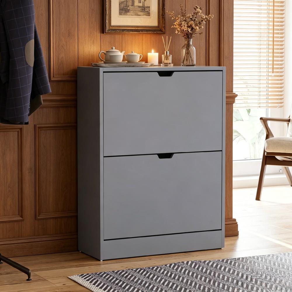 Wooden Shoe Cabinet with Flip Drawers, Dustproof Slim Storage Unit for Hallway Entryway, Space-Saving Cupboard [Plus A Free Gift]