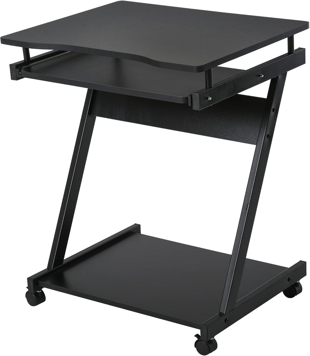 Movable Computer Desk with 4 Moving Wheels Sliding Keyboard Tray Home Office Workstation White