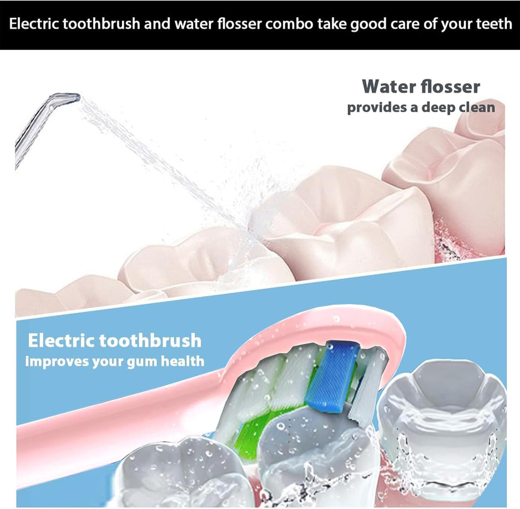 Oral Clean Kit Water Dental Flosser & Electric Toothbrush Combo for Teeth Cleaning & Gum Health Cordless 3 Modes Waterproof Travel Case