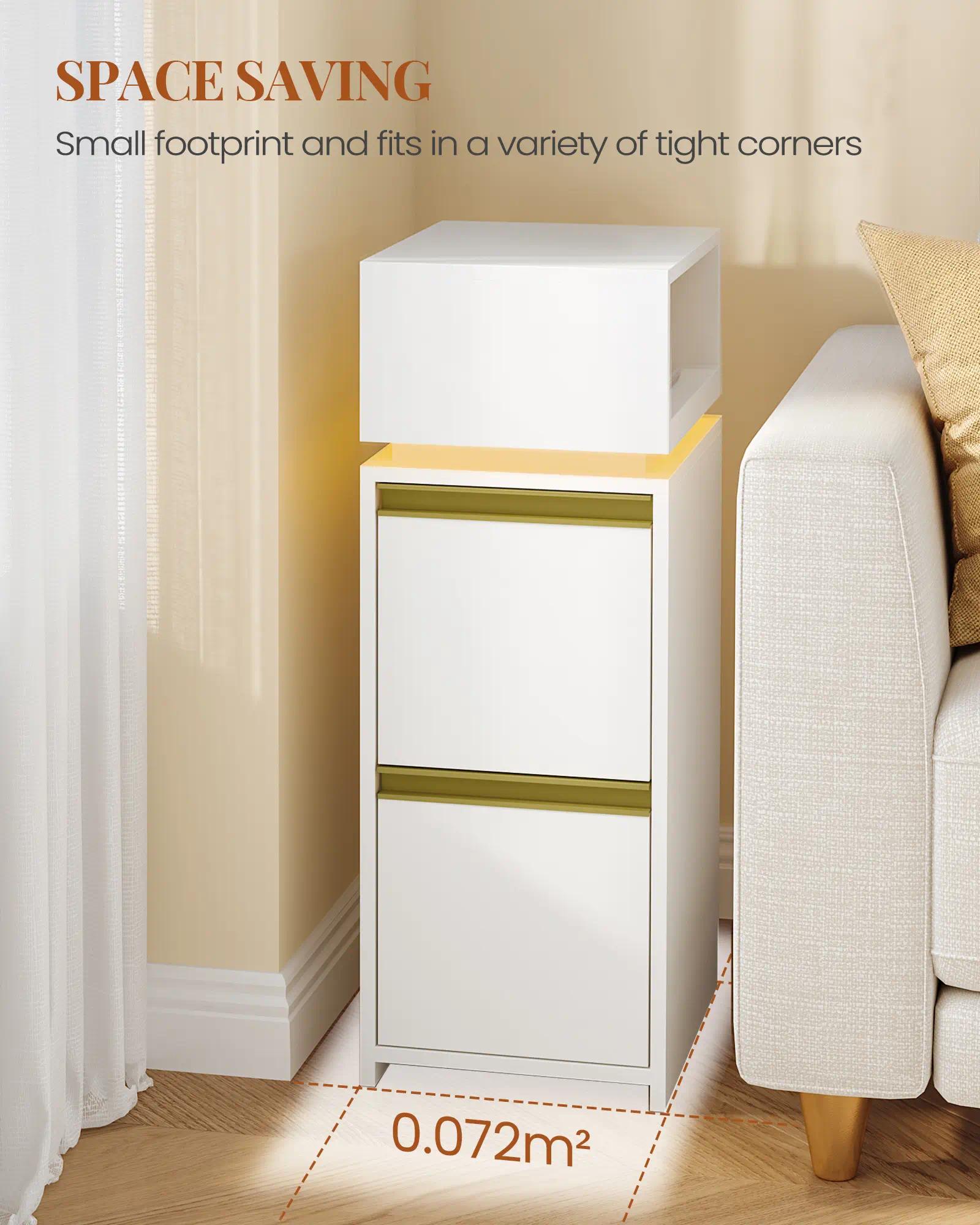 Modern Slim Nightstand with LED Light, 2-Drawer Bedside Cabinet with Open Storage Shelf, Small Side Table for Bedroom Living Room, Space-Saving Furniture [Plus A Free Gift]