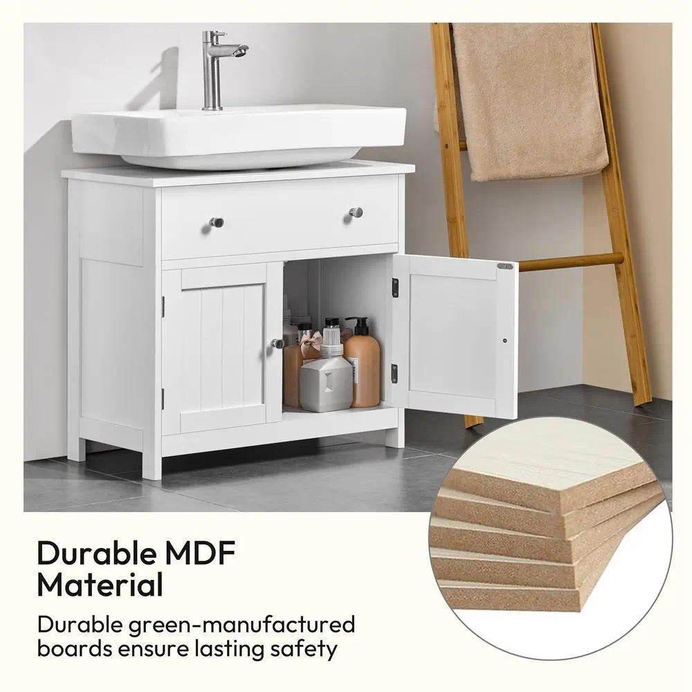 White Under Sink Bathroom Cabinet, Freestanding Storage Unit with 2 Doors and Divided Drawers, Compact for Small Spaces, 60x30x60 cm [Plus A Free Gift]