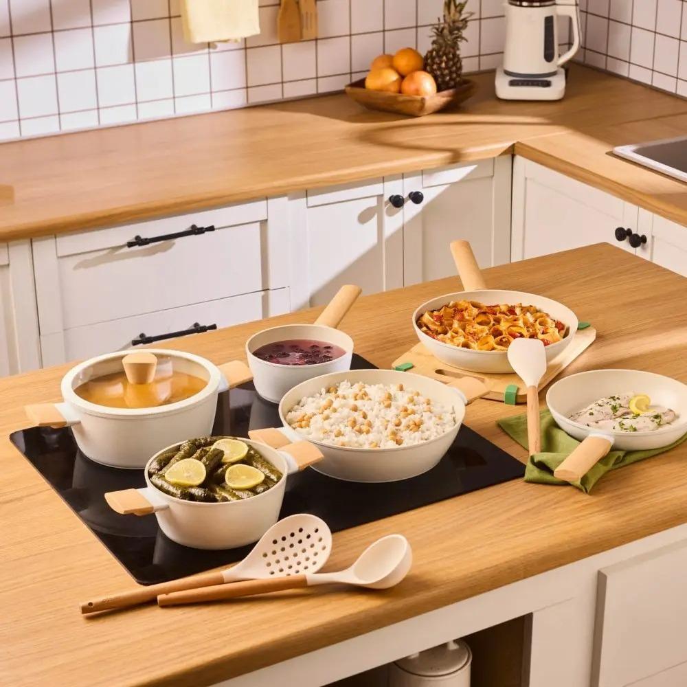 12‑Piece Ceramic Non‑Stick Pots and Pans Set, Almond Cream Induction Compatible Cookware Set, Scratch‑Resistant Ceramic Coating with Cooking Utensils, Non‑Toxic Cookware for Gas Electric All Stovetops