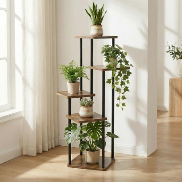 4/5 Tier Multilayer Indoor Plant Stand, Compact Corner Flower Pot Shelf, Space-Saving Vertical Display Rack with Iron MDF Frame, Easy Assembly Plant Storage Shelving for Living Room Balcony Home Garden Decor