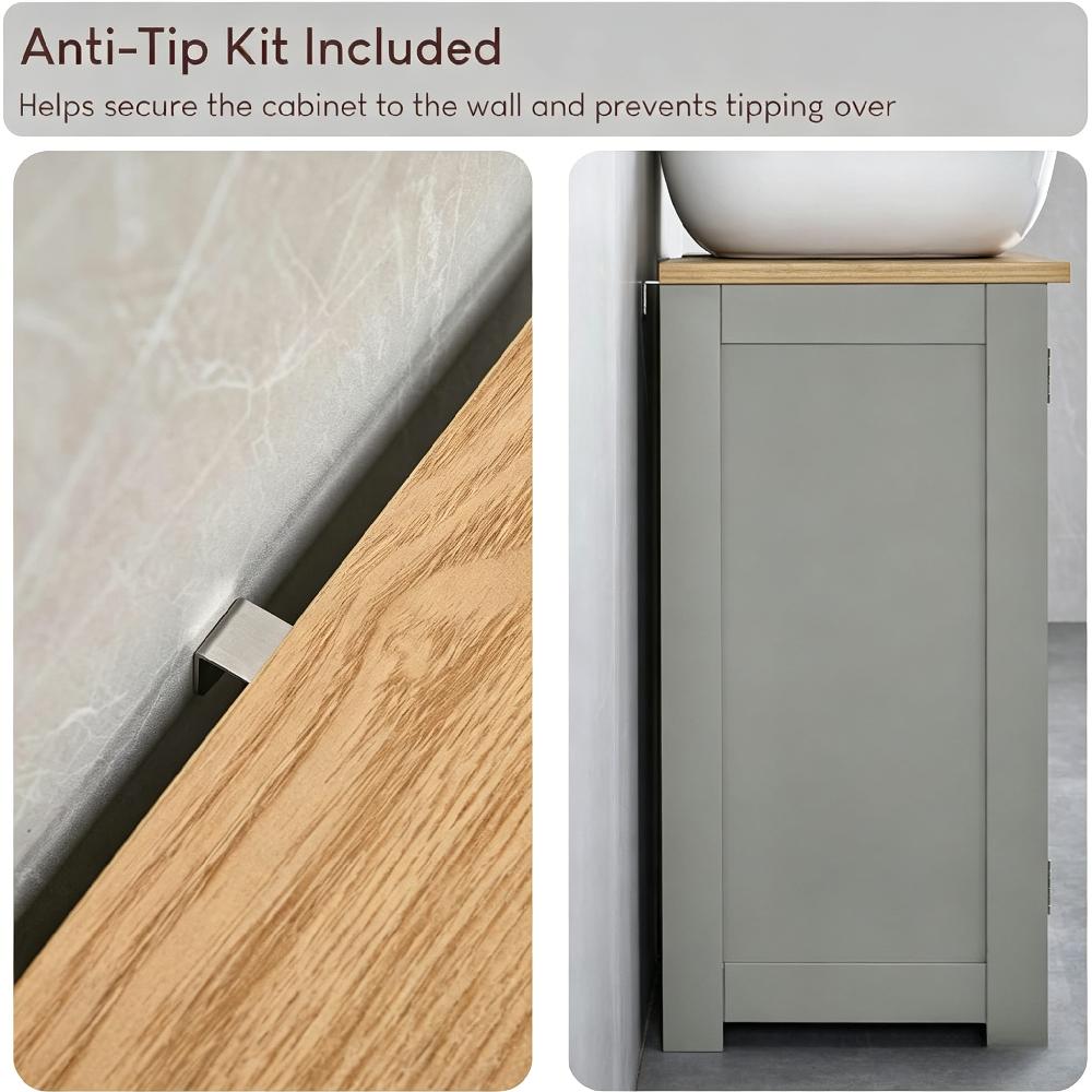 Floor Standing Bathroom Sink Cabinet with Storage | Grey Oak Under Basin Vanity Unit, Modern Cupboard [Plus A Free Gift]