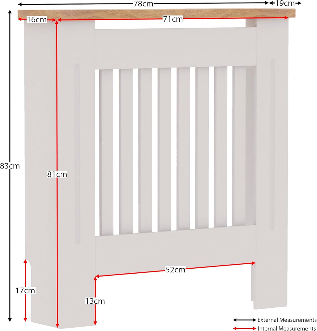 【NS】White MDF Radiator Cover with Wood Shelf – Modern Slatted Grill Design, Small Size (H: 83.3 / W: 78 / D: 19 cm) [Plus A Free Gift]