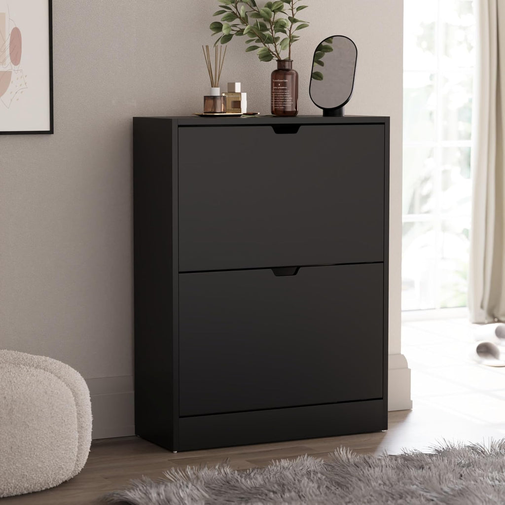 2 Drawer Shoe Cabinet, Space Saving Shoe Storage Cupboard with 2 Flip Drawers, Hallway ad Living Room Furniture 100% FSC certified