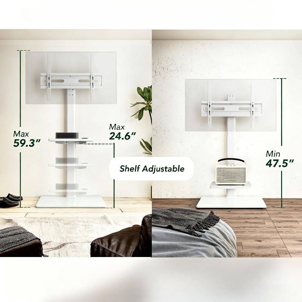 Universal Floor TV Stand with Mount, 70° Swivel, Height Adjustment, Space-Saving Design for Most 27-65 Inch LCD/LED/OLED TVs [Plus A Free Gift]