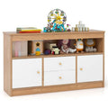 Wooden Kids Toy Storage Organizer, Children’s Bookcase with Open Shelf, 2 Cabinets & 2 Pull‑Out Drawers, Anti‑Tip Toy Books Storage Cabinet for Playroom, Bedroom, Nursery & Daycare`