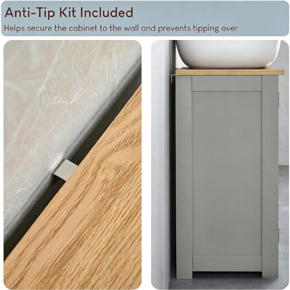 Modern Double Door Bathroom Cabinet - Floor Standing Under Sink Storage Cupboard Basin Unit | Grey & Oak Effect, Multipurpose Home Organizer [Plus A Free Gift]