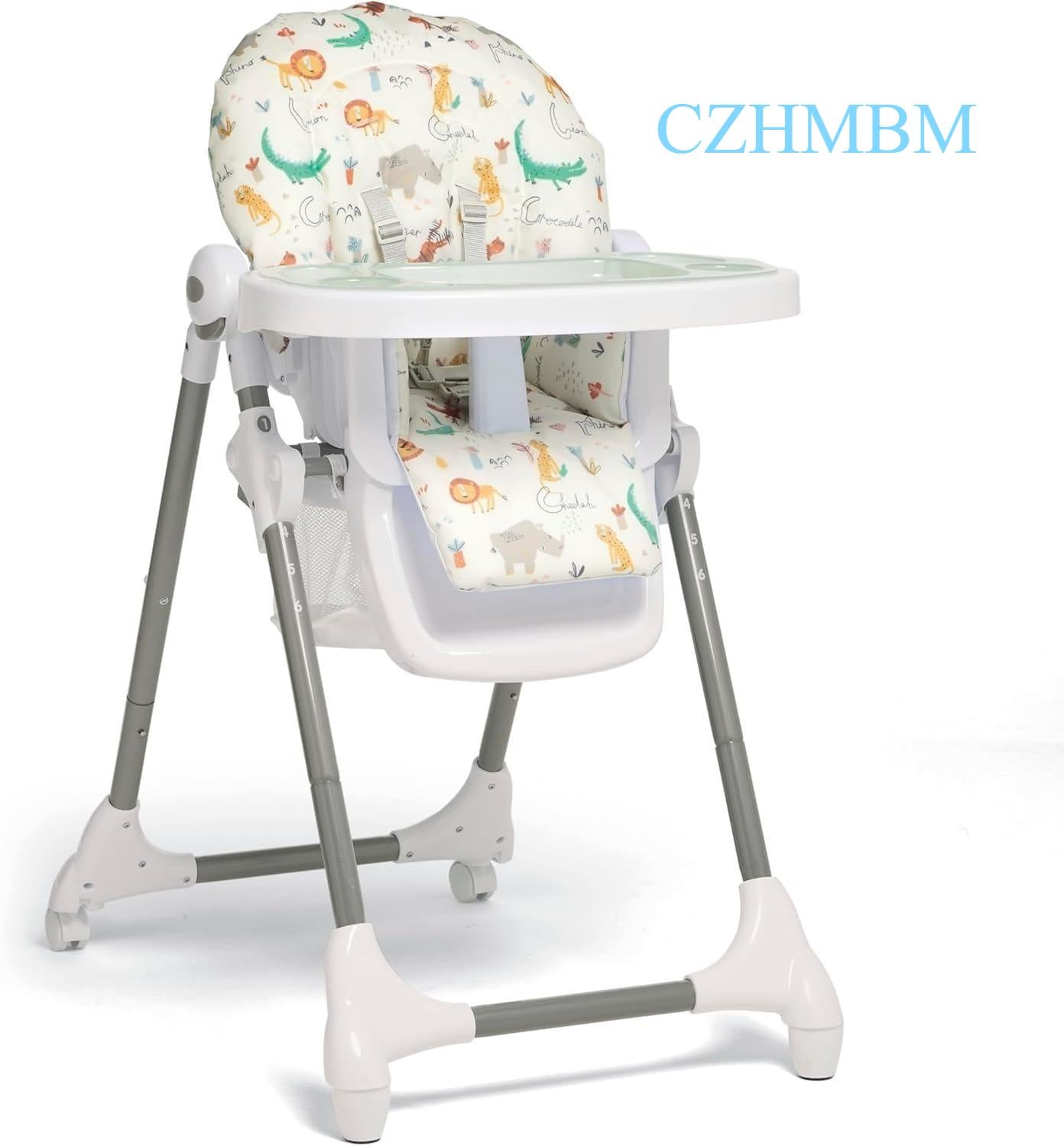 Adjustable Luxury Highchair – with Recline & Foldable Features, Removable Tray and Jungle Alphabet Design, Suitable from Newborn to Toddler [Plus A Free Gift]