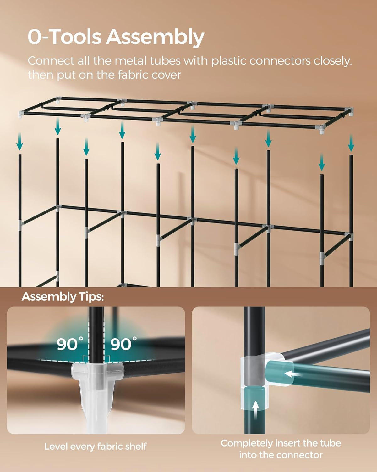 Large Portable Wardrobe Closet - 170x45x167cm | 4 Hanging Rails, Shelves & 4 Side Pockets | Heavy Duty Garment Organizer | For Bedroom, Living Room | Black