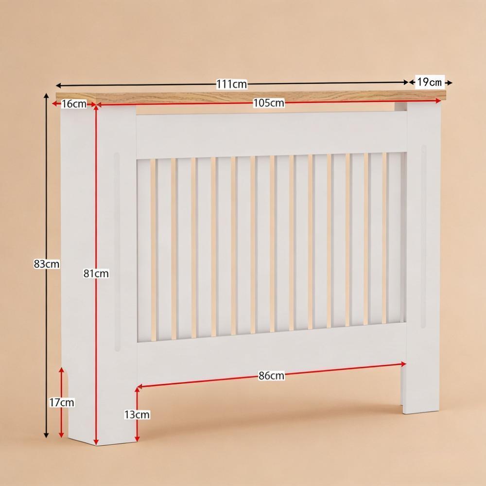 White Modern MDF Radiator Cover with Grill Slats & Wood Top Shelf  [Plus A Free Gift]