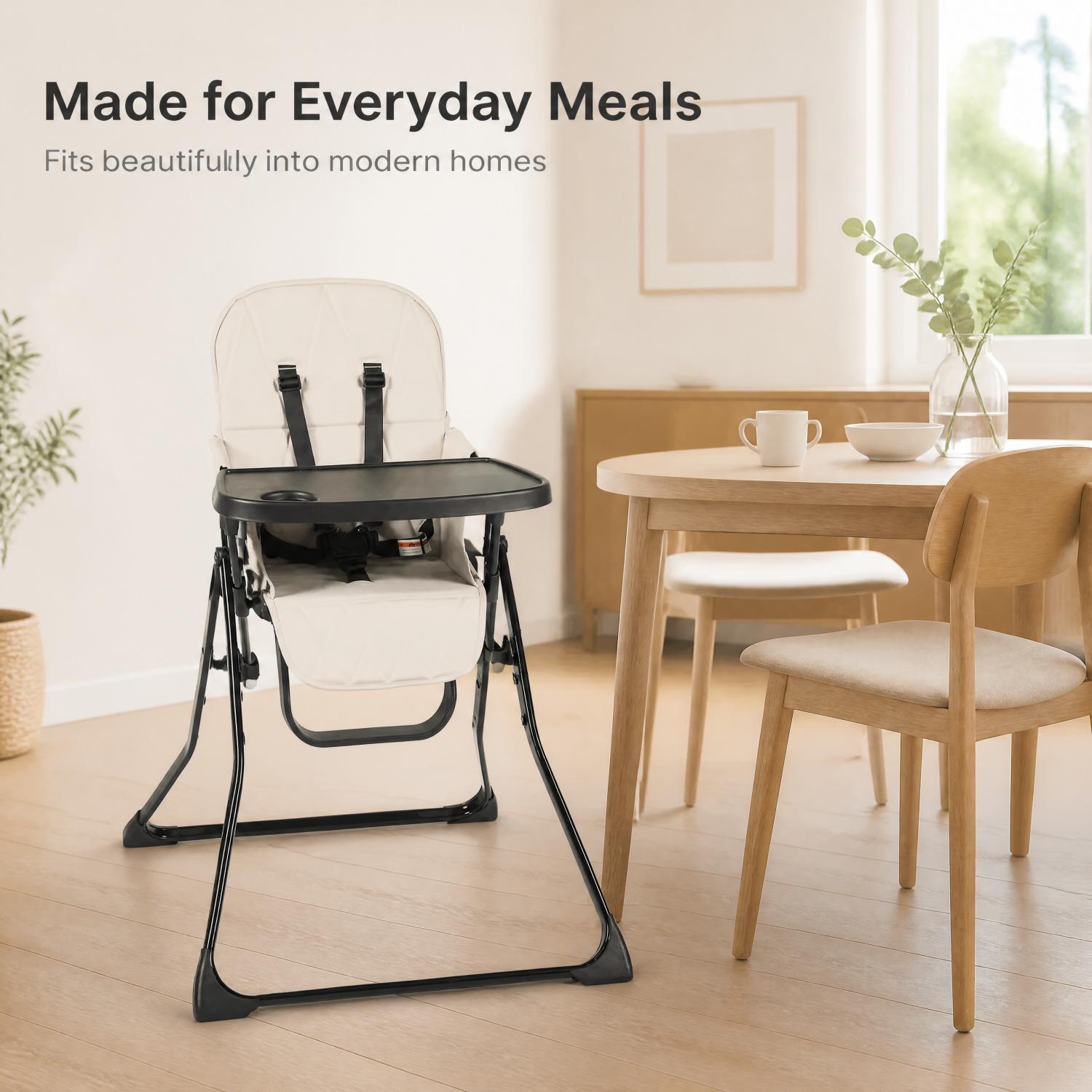 Ultra‑Slim Flip‑Fold Highchair with Super‑Quick Compact Fold, Removable Tray & Wipe‑Clean Cover, 5‑Point Harness, and Footrest – The Perfect Space‑Saving Dining Seat for Babies up to 15kg