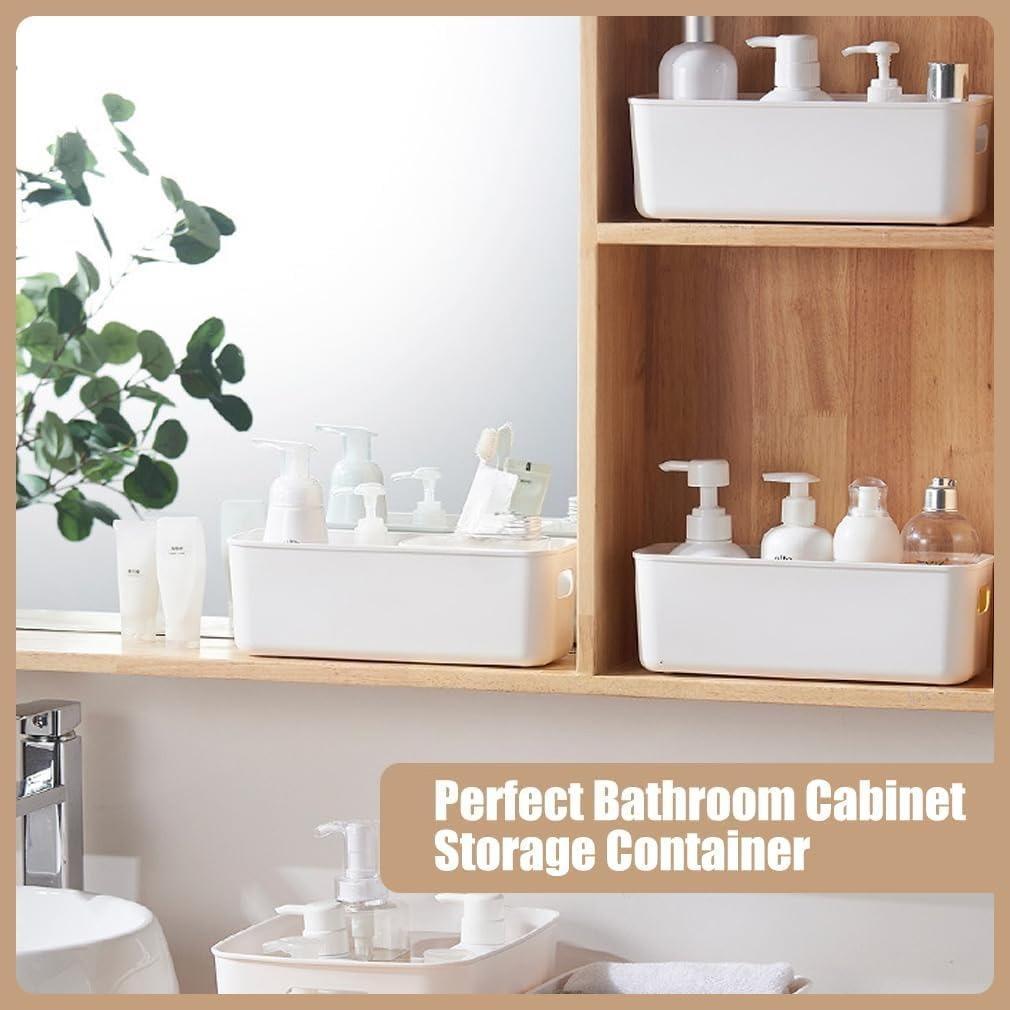 8 pack Narrow Storage Box, Plastic Storage Baskets for Shelves, Slim Kitchen Cupboard Organiser Storage Boxes for Bathroom Cabinet, Drawers, Desktop Organisation, 10 cm Wide Rectangle,White