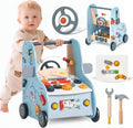 Baby Walker First Step Activity - Adjustable Speed Wooden Push Walker with Activity Center, Car Traffic & Tool Bench Theme: Shape Sorter, Steering Wheel, Gears, Beads - Montessori Learning Walking Toy for Toddlers 1 2 3 Years Old [Plus A Free Gift]