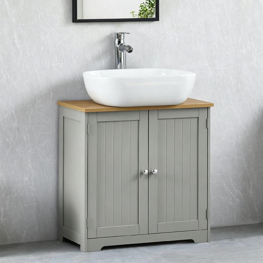 Floor Standing Bathroom Sink Cabinet with Storage | Grey Oak Under Basin Vanity Unit, Modern Cupboard [Plus A Free Gift]