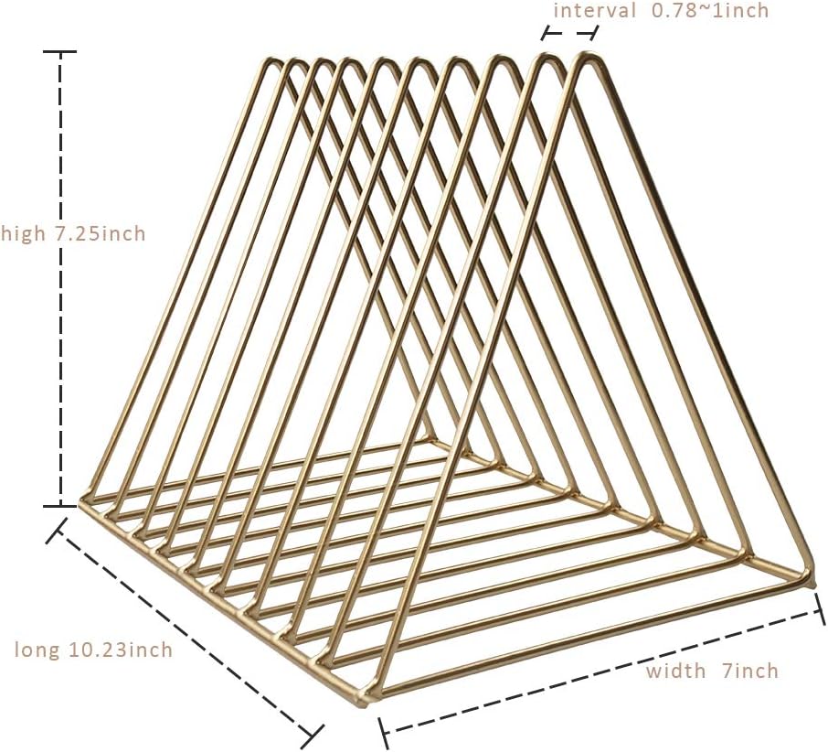 2 Pack Triangle Desktop Magazine File Holder Rack, Sturdy 9 Slot Iron Storage Book Sorter Organizer Bookshelf for Office Home Decoration (Gold)