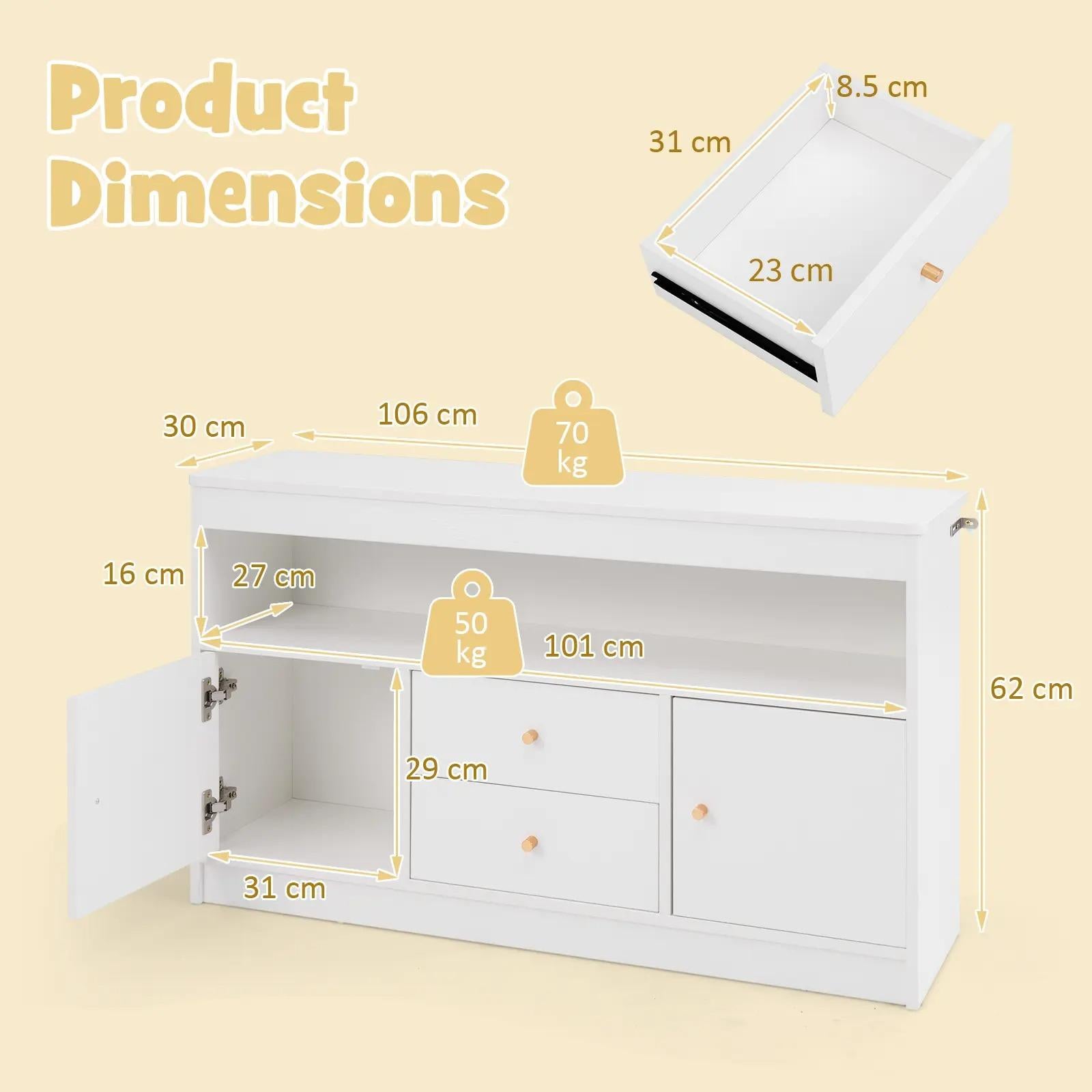 Wooden Kids Toy Storage Organizer, Children’s Bookcase with Open Shelf, 2 Cabinets & 2 Pull‑Out Drawers, Anti‑Tip Toy Books Storage Cabinet for Playroom, Bedroom, Nursery & Daycare`