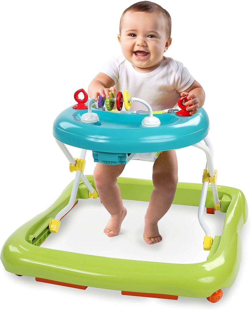 Cartoon Baby Walker for 6 Months+: Easy-Fold Frame, Space-Saving Storage, Safe Anti-Rollover Design, Adjustable Height, Fun Toy Tray, Smooth-Rolling Wheels. Aids Toddler’s First Steps, Promotes Balance & Coordination. Lightweight, Sturdy, Foldable Infant