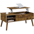 【NS】Lift Top Coffee Table, Industrial Style Coffee Table with Hidden Storage & Adjustable Storage Shelf, Center Table Sofa Table for Living Room, 100x48x45cm, Rustic Brown