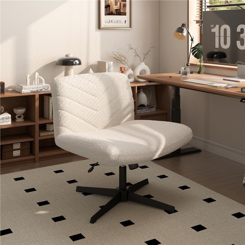 Armless Wide Seat Swivel Desk Chair, Adjustable Height Criss Cross Office Chair, Mid-Back Comfortable Vanity Task Chair for Home Office, Study, Work & Makeup