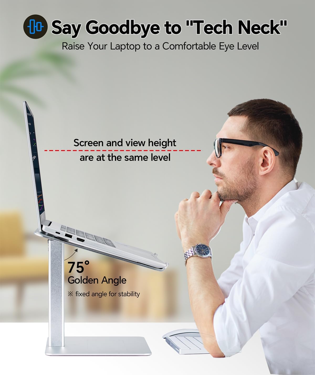Adjustable Laptop Stand for Desk, DJ Laptop Riser, Standing Desk Converter, Support Working on Computer Sitting/Standing, Compatible with MacBook, Dell, HP and All 13"-16.5" Notebooks, Silver