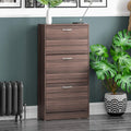 3-Drawer Shoe Cabinet (Various Colours) - Pull-Down Wooden Storage Organiser, H118xW60xD24cm, Wood Furniture Unit for Shoe Organization