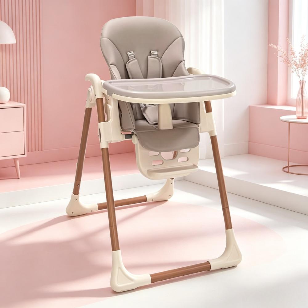 Foldable Baby High Chair with Reclining Seat, Adjustable for 6 Months to 3 Years, Removable Tray & Dishwasher-Safe Liner, Compact Space-Saving Design for Easy Storage