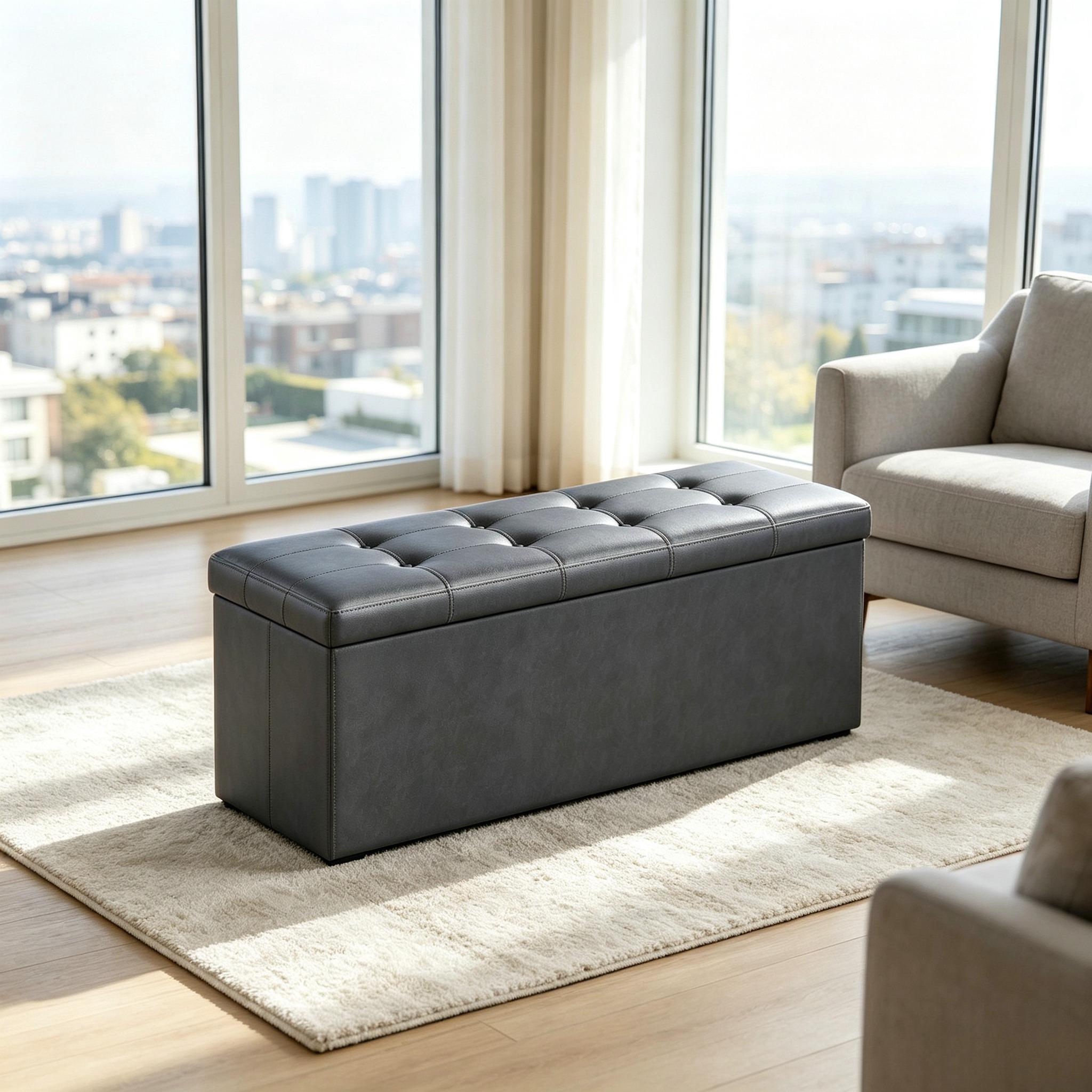 `Foldable Storage Ottoman Bench, 110×38×38cm Water‑Resistant Cube Foot Rest with Large Storage Space, 300KG Max Static Load, Space‑Saving Storage Chest for Living Room, Bedroom, Entryway`